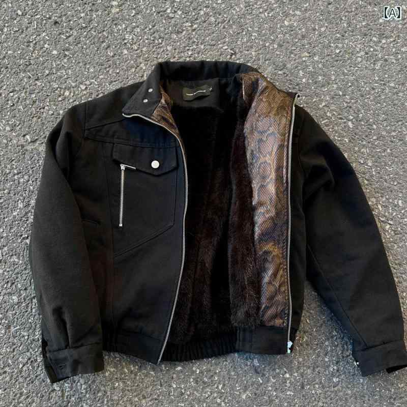 MADEEXTREME 軍 布 座 山 アナコンダの 毛 襟は 秋冬の ベルベットを つなぎ 合わせて 保温 的に ゆったり した ジャケット 男を 厚く した
