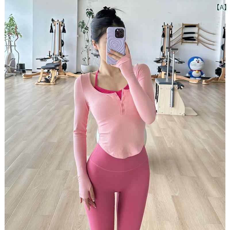 ヨガの 服の 女性の 春秋の 運動の 上着の 偽の 2つの 胸の パッドの ランニングの 長袖の 専門の プラティの トレーニングの フィットネスの 服