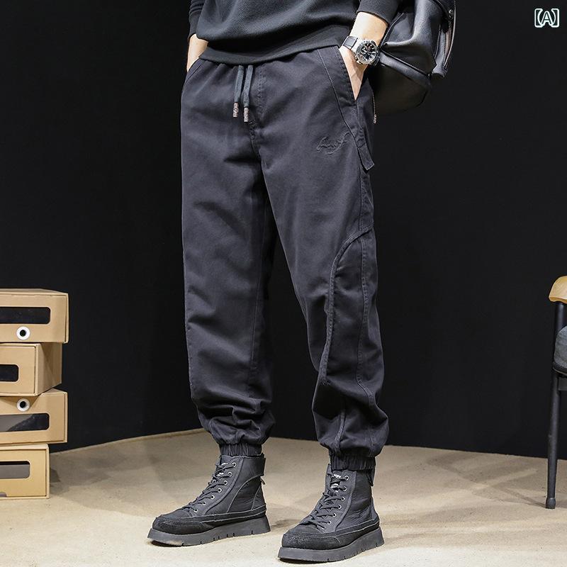 メンズカジュアルパンツ、 トレンド ブランド、 裾が 絞れる タイプ、 春秋 用、 ゆったり、 大きい サイズ、 メンズ パンツ、 秋物、 2025 年 新作