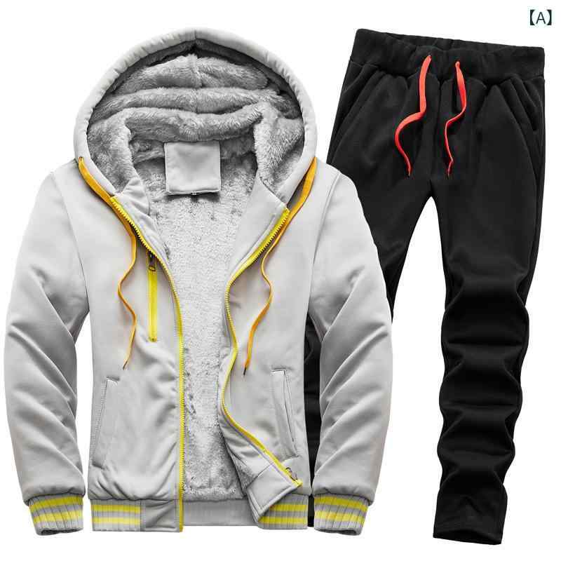 新 商品の 冬の 紳士 服の 厚手の ベルベットの 保温 服の スーツの純 色の 運動 服は 大きい サイズを プラス して 一つの ロットを 始めます。
