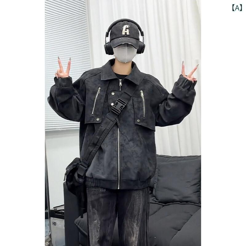 春の レ トロな 皮の 服の 上着の 男性の アメリカの ファッションの ごろつきの かっこいい 男性の ゆるい 防水の 皮の ジャケットの 男性の 金の 春秋