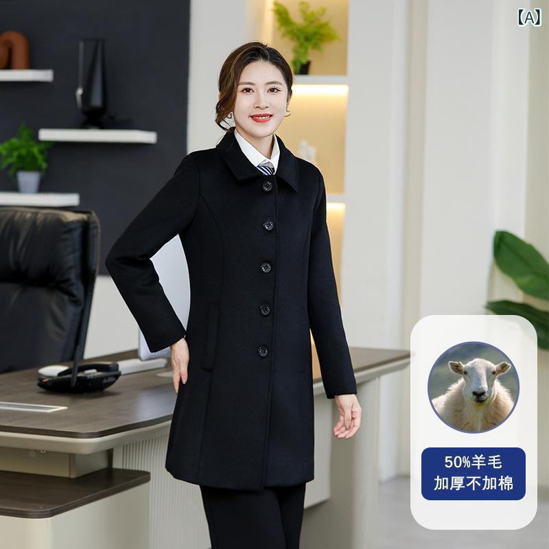 職業 毛は コートの 女性 冬に 綿を 入れて、 ビルの 不動産 工 装の 高級 作業 服の ウールの コートを 厚く します。