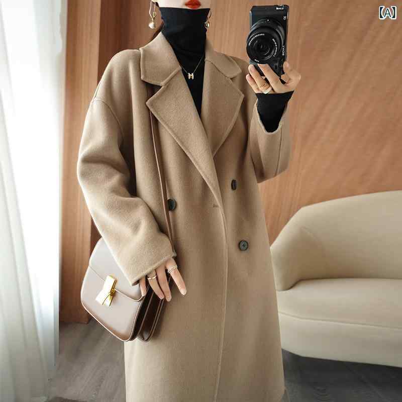 白い 両面の カシミヤの コートの 女性の 長い タイプの 秋冬の ひもは 身を 修めて やせて いる ハイエンドの ウールの コートの 2022 新型を 現します。