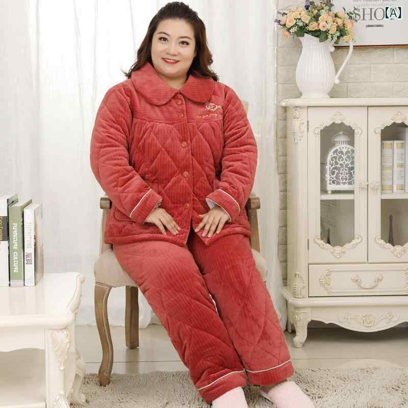 美 基 韻 女は 綿 フランネルの 三 層 保温 パジャマを 厚く して、 太った mmの 家庭 服 セットを 増やす