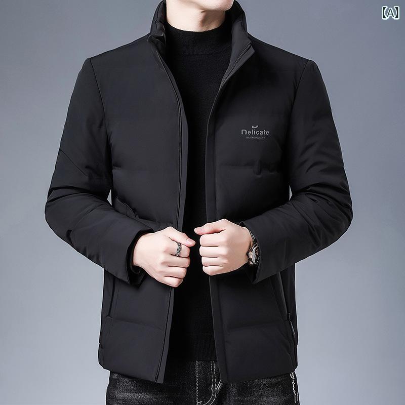 中年 成人男性 服の 品等 落ちこむ 上衣は 冬に 保温 性の 小っちゃい 照明ランプ 色合いの 白 鴨 パイルの 薄べったい 厚地の外套 製造業者 直販を 厚く する