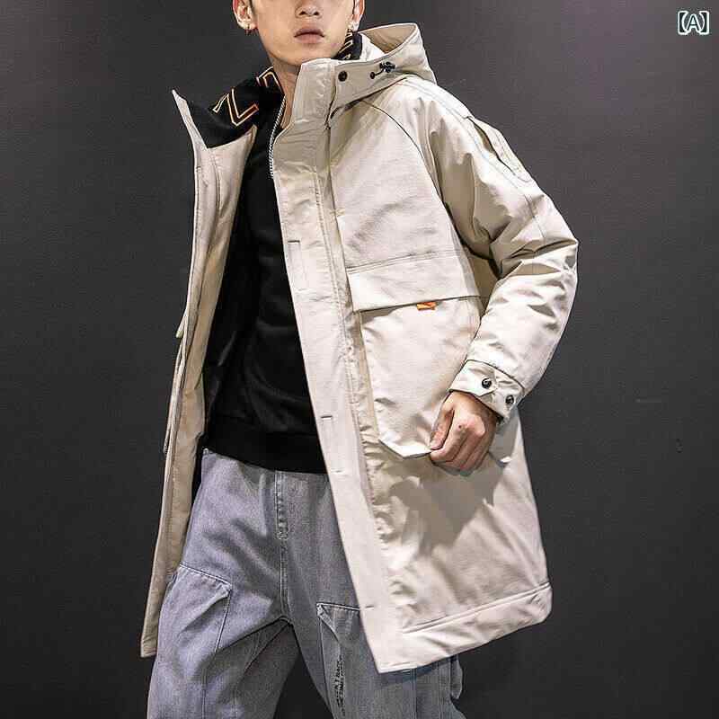 2023 冬の 新型 工 装 ダウン ジャケット 男性 式の 中 長 タイプの 厚手の 新型 パーカー 服 冬 服 対外 貿易 クロス ボーダー