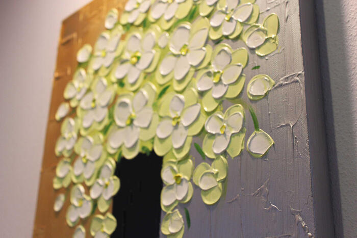 風水にいい絵画「花瓶の花々」黄色/ゴールド40角