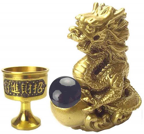 楽天市場】風水の願い龍 四本指の高貴龍【大】○タイガーアイ＆水杯