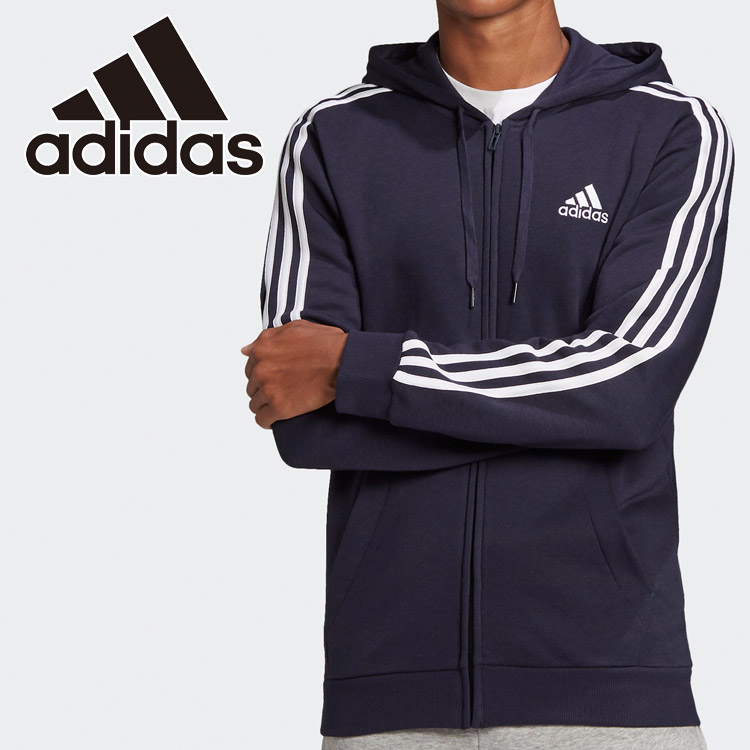 Black men's essentials fleece 3-stripes full zip hoodie by adidas - ADIDAS  - Pavidas