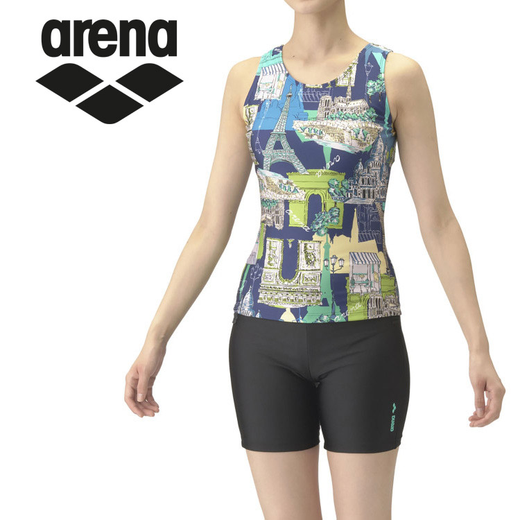お買い得スペシャルプライス メール便送料無料 アリーナ arena 水泳(競泳) フィットネスセパレーツ(Uバック・ミドルレッグ・差し込みパッド) AS4FWF47W-NVBK