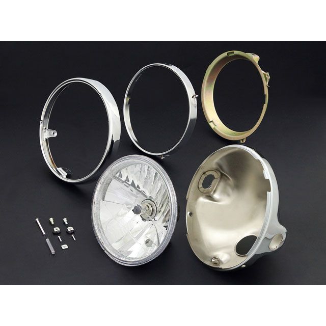 Brightec ヘッドランプ ラウンドタイプ リム付 旧カワサキ系（クリア） タイプ メッキケース 71-0102 ブライテック ヘッドライト・バルブ 旧カワサキ系