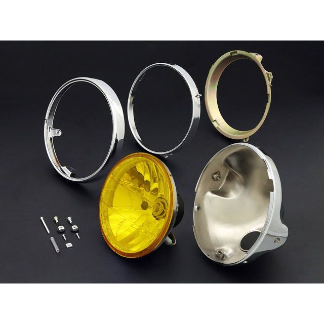 Brightec ヘッドランプ ラウンドタイプ リム付 8mm汎用 タイプ メッキケース カラー イエロー 71-0254 ブライテック ヘッドライト・バルブ 汎用