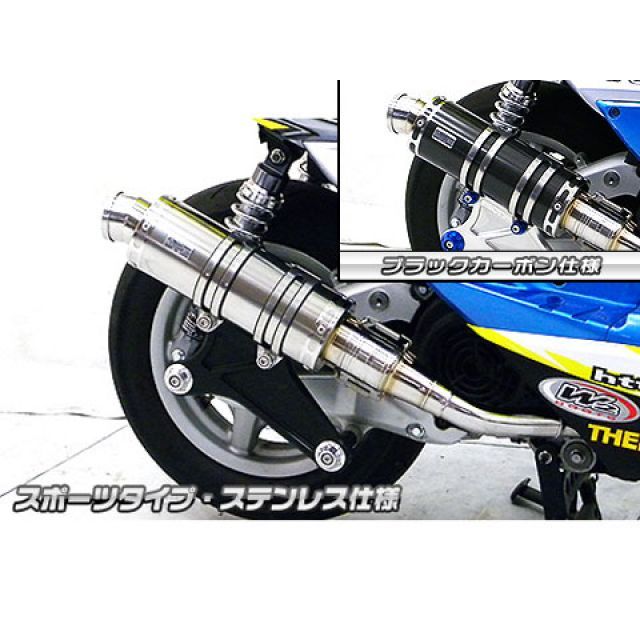 WirusWin シグナスX（3型/SE465-1MS）用 アニバーサリーマフラー スポーツタイプ ブラックカーボン仕様 ビレットステー シルバー ボルトキャップ シルバー オプション オプションB ウイルズウィン マフラー本体 シグナスX（台湾車）