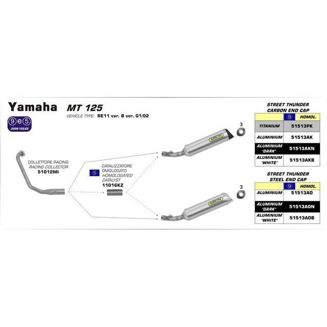 ARROW YAMAHA MT 125 14 HOMOLOGATED TITANIUM THUINDER SILENCER WITH CARBON END CAP FOR COLLECTOR ｜ 51513PK arr_51513PK アロー インナー…