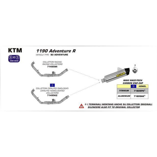 ARROW KTM 1190 ADVENTURE R 13 HOMOLOGATED ALUMINIUM MAXI RACE-TECH SILENCER WITH CARBON END CAP ｜ 71809AK arr_71809AK アロー インナー…
