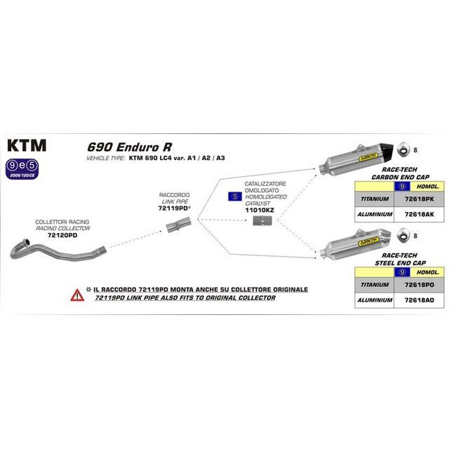 ARROW KTM 690 R 09/14 HOMOLOGATED ALUMINIUM RACE-TECH SILENCER WITH CARBON END CAP FOR LINK PIPE | 72618AK arr_72618AK アロー エキゾ…|パークアップ 店