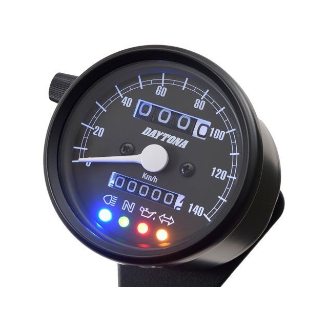 DAYTONA バイク用 機械式スピードメーター φ60 ホワイトLED照明 140km/h ブラックボディ ブラックパネル インジケーター付き 15626 15626 デイトナ スピードメーター 汎用