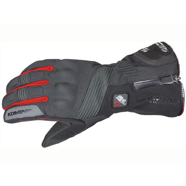 KOMINE GK-804 エレクトリックヒートグローブ カシウス カラー ブラック/レッド サイズ XS ・06-804 コミネ ウインターグローブ