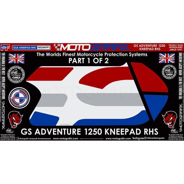 MOTOGRAFIX ボディパッド ニー 右側 MT-KB024HPP1 モトグラフィックス ドレスアップ・カバー R1250GS Adventure（Rallye HP Special Edition）｜パークアップ 店