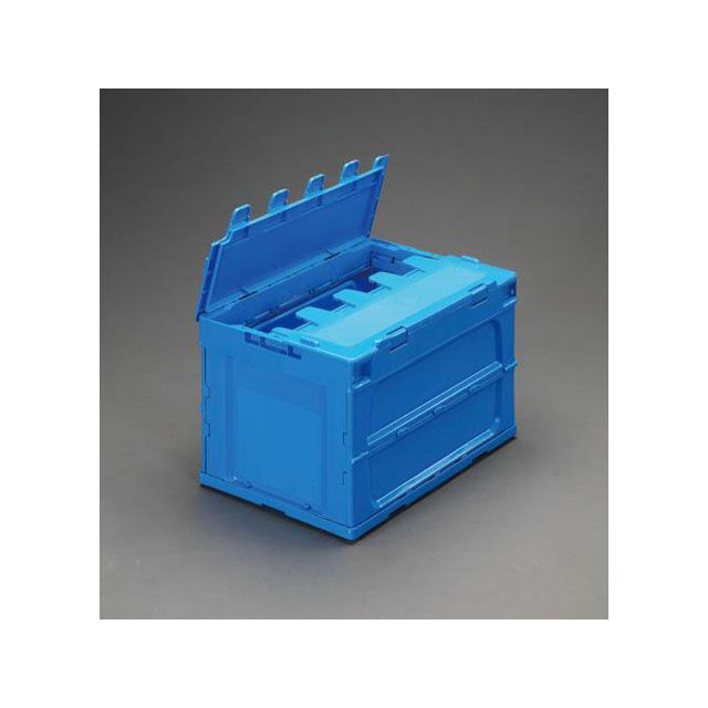 ESCO 649x439x340mm/75.9L 折畳コンテナ（青/蓋付5個） EA506AA-7A エスコ 作業場工具