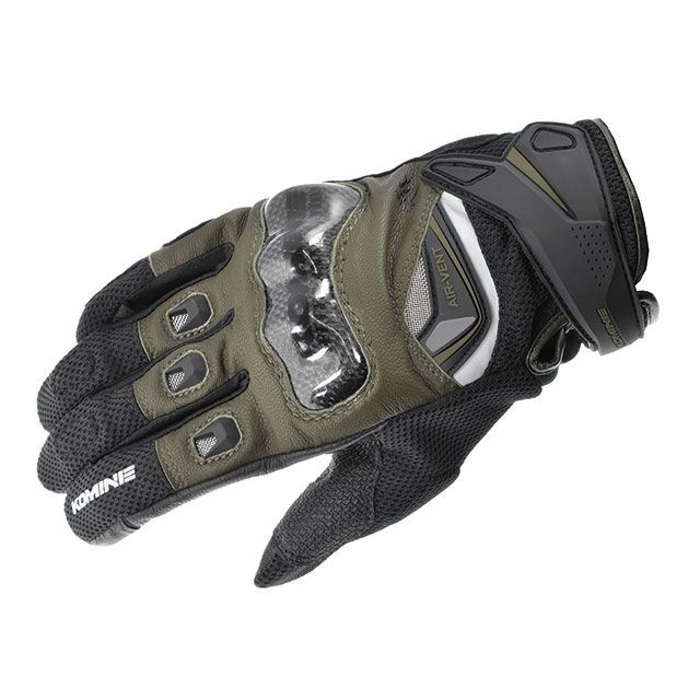 KOMINE 2022年春夏モデル GK-224 カーボンプロテクトレザーメッシュグローブ（オリーブ） サイズ 2XL ・06-224 コミネ メッシュグローブ
