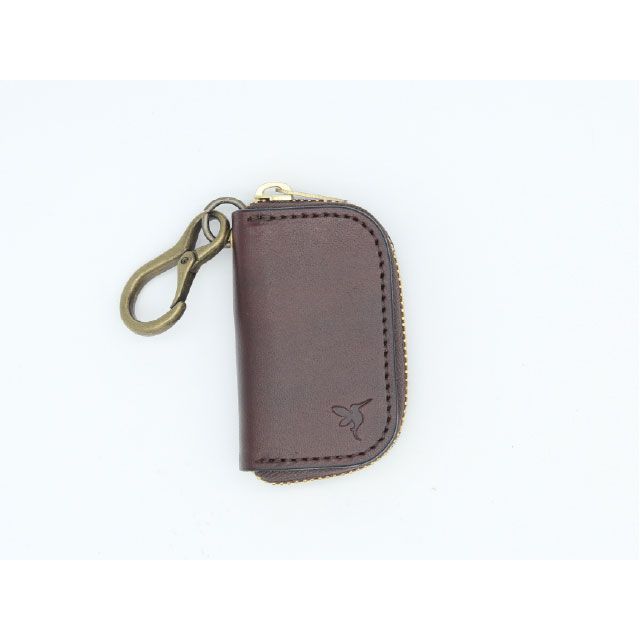 Cranky.H.Bird 本革キーケース 『Mini Round Smart Key Case』 ブラウン ヌメ革 ナスカン チェーン ファスナー 202207103 Cranky.H.Bird キーホルダー