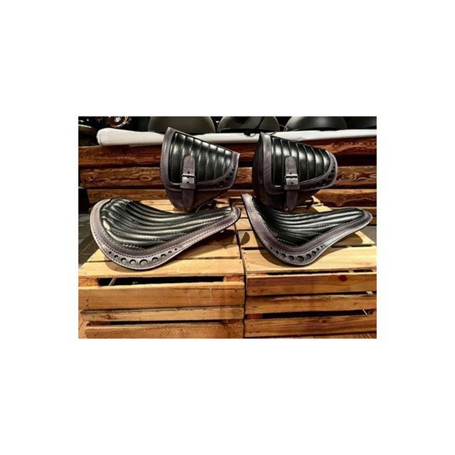 K&W Lucky Custom Leather製 サドルバッグ&シートセット（ダメージブラウン×ブラック） SBS01-2 部品屋K&W ツーリング用バッグ