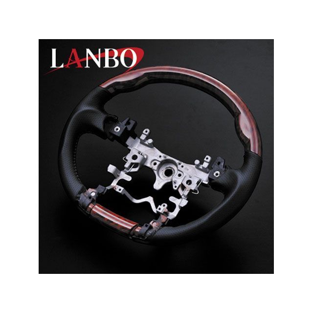 LANBO デザインステアリングガングリップ 30プリウス（茶木目/内装色ミディアムグレー） LS65 LANBO 内装パーツ・用品