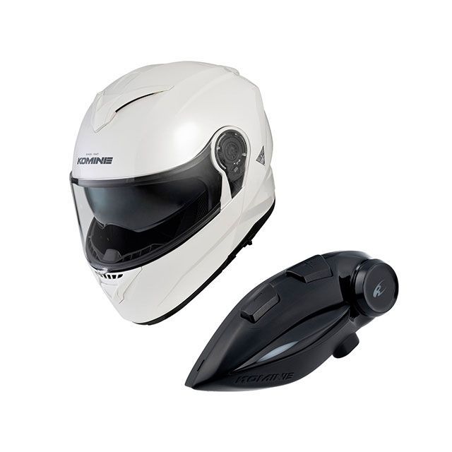 KOMINE KK-902モーターサイクルインターカム＋HK-171システムヘルメット（パールホワイト） サイズ M ・00-171 コミネ システムヘルメット（フリップアップ）