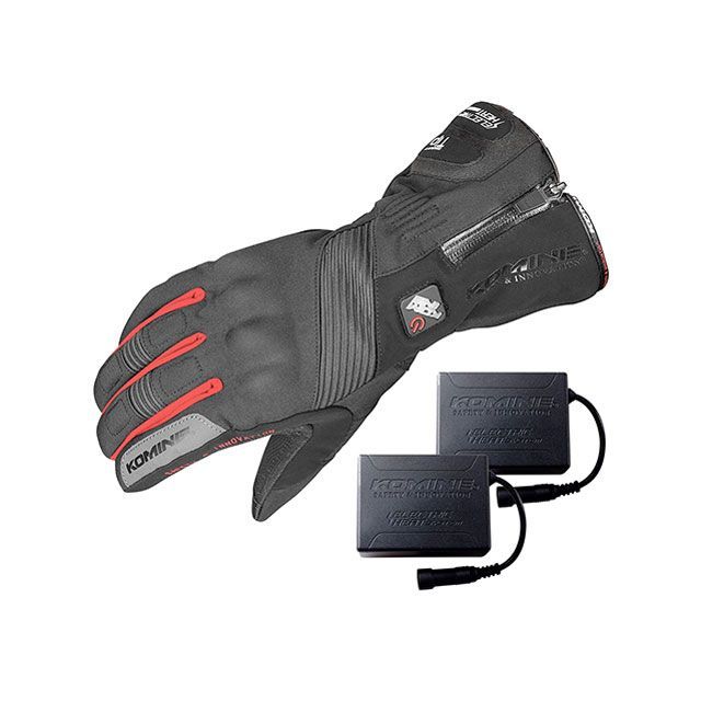 KOMINE 2024-2025秋冬モデル GK-8045 エレクトリックヒートグローブ-カシウス セット（ブラック/レッド） サイズ 2XL ・06-8045 コミネ 電熱ウェア・防寒用品