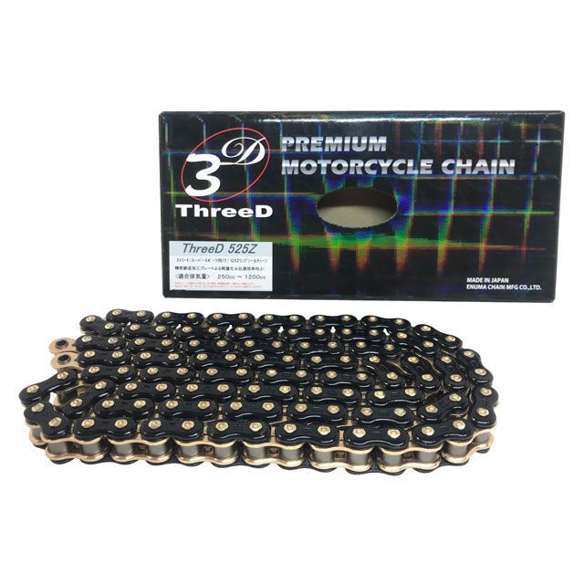 EKチェーン QX2リングシール ThreeD 525Z/3D カラー ブラック＆ゴールド リンク数 116L JAN_4571291802346 メーカー在庫あり 江沼チェーン チェーン関連パーツ 250～1200cc