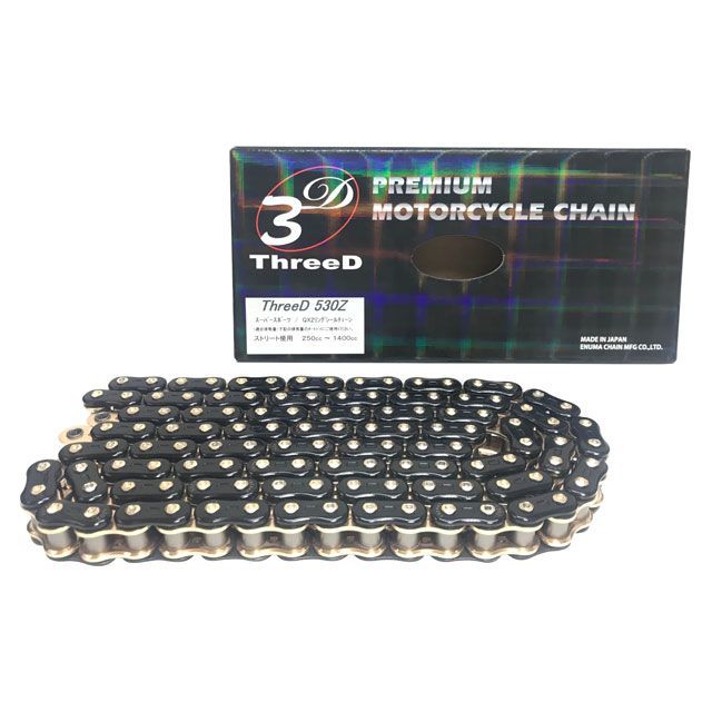 EKチェーン QX2リングシール ThreeD 530Z/3D カラー ブラック＆ゴールド リンク数 124L JAN_4571291802858 メーカー在庫あり 江沼チェーン チェーン関連パーツ 250～1400cc