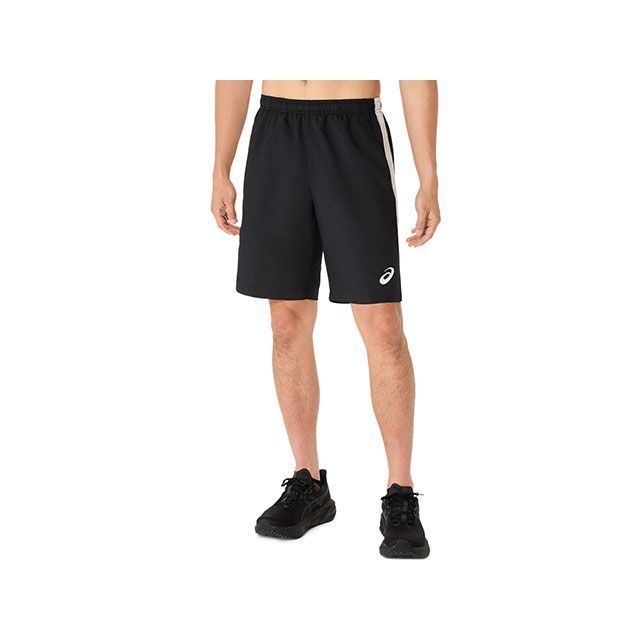 ASICS 2031E967 ドライクロスロゴテープハーフパンツ（PERFORMANCE BLACK/BRILLIANT WHITE） サイズ XL 2031E967 アシックス アウトドア用ウェア