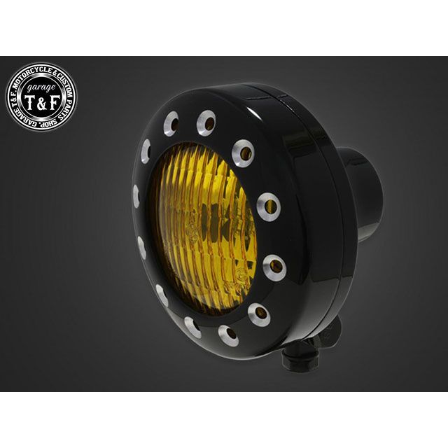 T&F バルカン400クラシック　4.5インチドリルドヘッドライト＋ステーSET（タイプB） タイプ ブラック・イエローレンズ ・4024447 ガレージT&F ヘッドライト・バルブ バルカン400クラシック