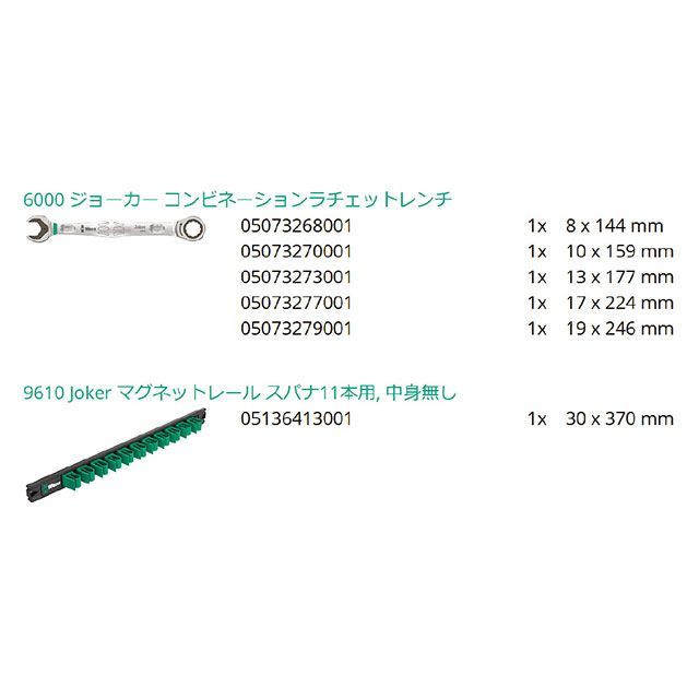 WERA 020015 5本組コンビネーションラチェットレンチセット 磁石軌跡付き添い人 8×14410×15913×17717×22419×246粍 ・020015 ヴェラ お手て物の具