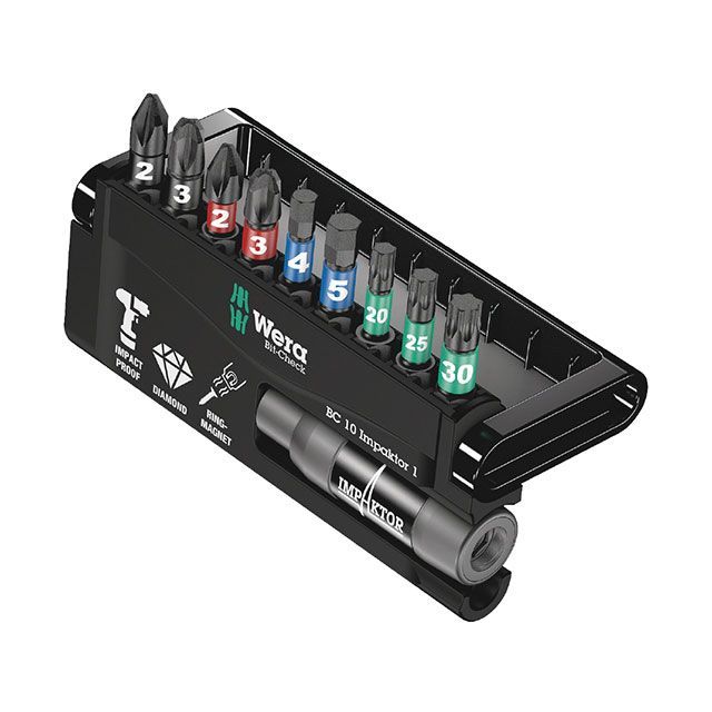 WERA 073980 10点組 金剛石上塗り 差しひびき用ドライバービットホルダーセット 差込6.35粍 入れもの付 ・073980 ヴェラ お手々物の具
