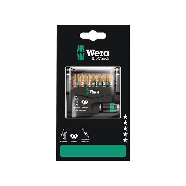 WERA 136392 12点組 金剛石上塗り Bi-Torsionドライバービットホルダーセット 入れもの付 ・136392 ヴェラ お手々物の具