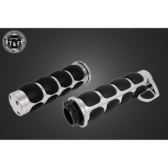 T&F フラットエンドグリップ スロットルアシスト付き 1インチ専用（メッキ） ・8012908 ガレージT&F グリップ関連パーツ