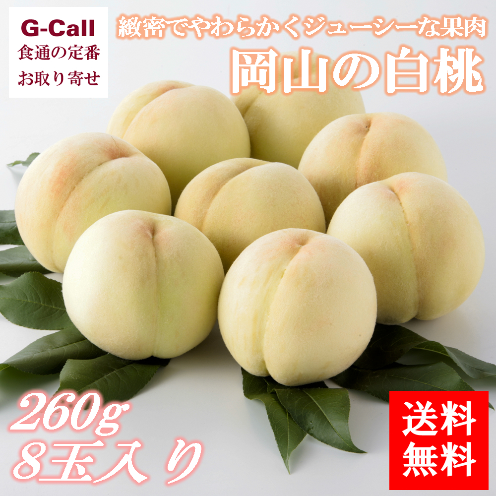 楽天市場 送料無料 晴富 岡山の白桃 260g 8玉入り 果物 フルーツ 旬 もも 岡山県 お取り寄せ 産地直送 高糖度 名産 ギフト お中元 贈答 G Call 食通の定番 お取り寄せ