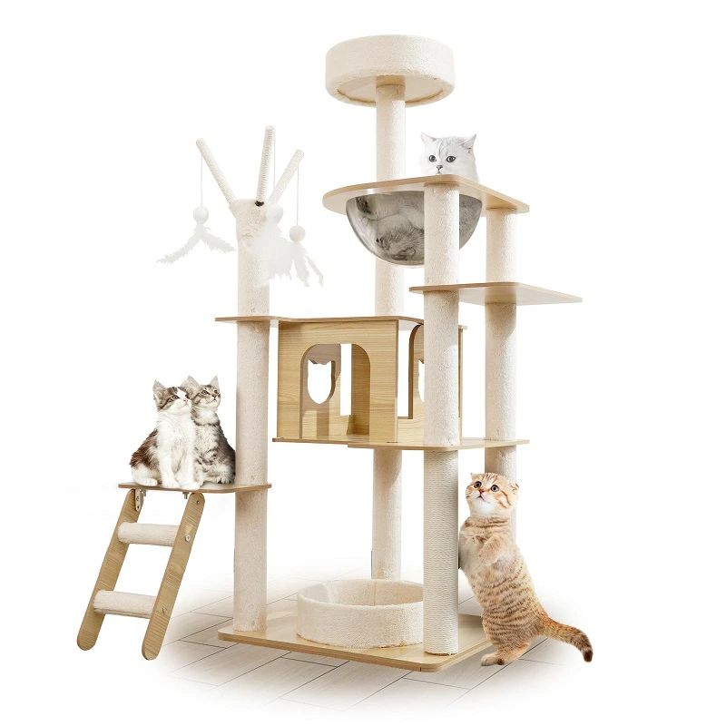 キャットタワー 猫タワー 木製キャットタワー 宇宙船 猫タワー スリム 宇宙船 三階建て子猫と大型猫 多頭飼い キャットタワー据え置き