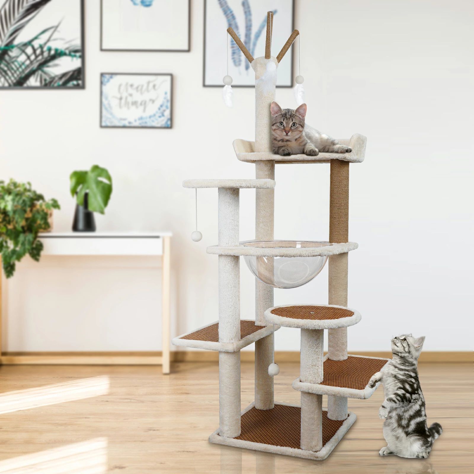 キャットタワー 猫タワー キャットタワー木製 涼しい冷感マット 夏対策 大型猫 大きいハンモック 据え置き 突っ張り 多頭飼い 宇宙船 4,952円
