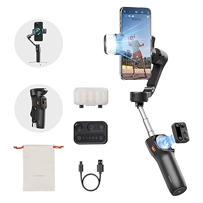 X3 スマホ用ジンバル、Gimbal Stabilizer for iPhone、3軸スマートフォンジンバル、マグネット式フィルライト、内蔵エクステンションロッド&三脚、取り外し可能なリモコン、旅行やブログ、TikTok用ジンバルスタビライザ|グリーンフィールドジャパン