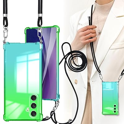 Galaxy A54 5G ケース ショルダー クリア SC-53D SCG21 カバー 耐衝撃 TPU 肩がけ 首掛け 紐付き 薄型 縄掛け ケース 斜めかけケース 軽量 取り外し可能 調節可能な ショルダー 肩がけ 首掛け 紐付き 緑緑+縄掛け-画像