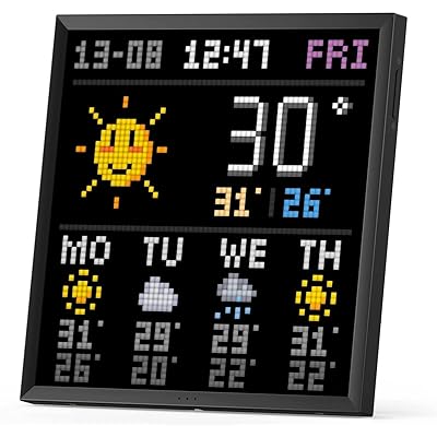 Pixoo 64 デジタルフレーム64*64 ピクセルアートフレーム ドット絵表示 備えたデジタルフォトフレーム–楽しいピクセルアニメーション用の電話APPコントロール、スマート壁掛け時計、ピクセルペインティング -黒画像