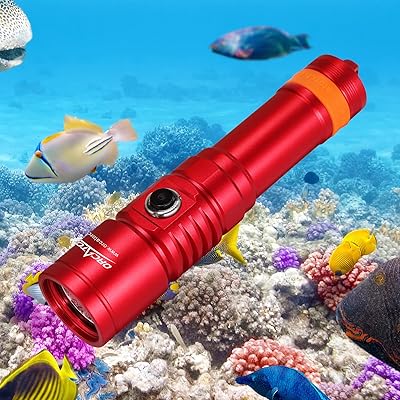 D710 潜水灯 3000ルーメン6度狭光束水中ライト、IP68防水夜間潜水懐中電灯150メートルダイビングライト (赤)