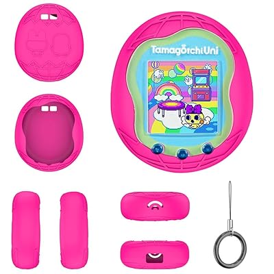 For Tamagotchi Uni ケース たまごっちユニ用シリコンケース かわいい 柔らかい シリコン製 子供向き 衝撃吸収 紛失防止 防水 防塵 軽量 落下防止 装着充電可能 完全な保護 カバー（明るいバラ赤）画像
