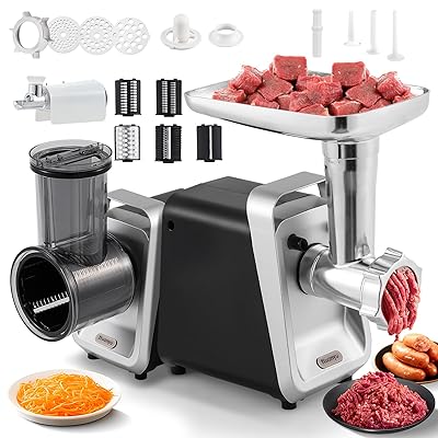 ミートミンサー 350W 本塁3枚付き添い人 みじん切り 蔬菜スライサー ミンチ 肉挽き器 挽肉 腸詰め造り 未醤造り 腸詰器 牛/鶏肉/大豆/麺 介護ホーム御厨子所用 身寄り 御勤め用 お取りつくろう飾り気の無い