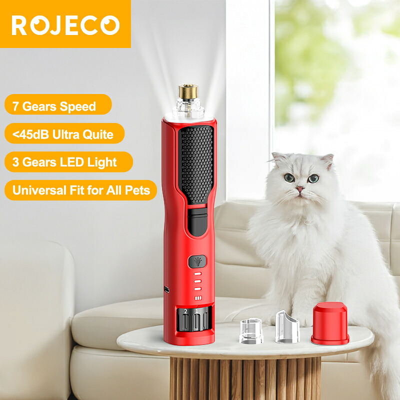 ROJECO 愛玩動物爪圧砕機電動申し受ける式犬猫爪切り LED ともし火自然調整能力のあるなす早さ愛玩動物爪爪トリマーグラインダー