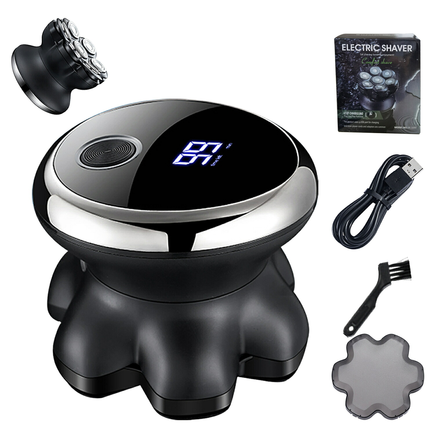ハゲ成人男性用尖端電気カミソリかみそり 7D USB 申し受ける式コードレスヘアトリマーウェット/素っ気ない LED ディスプレイロータリーシェーバーバリカン