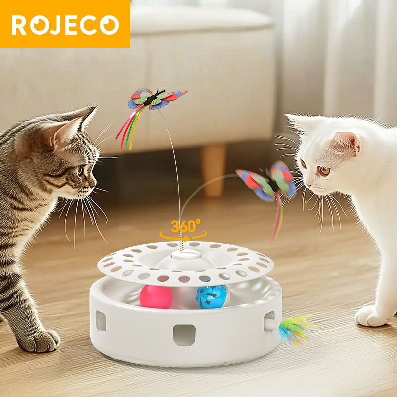 ROJECO 自動小銃猫の遊び道具 3 インチ 1 明かり蝶からかい遊び道具トラックボール待ち伏せる羽インタラク